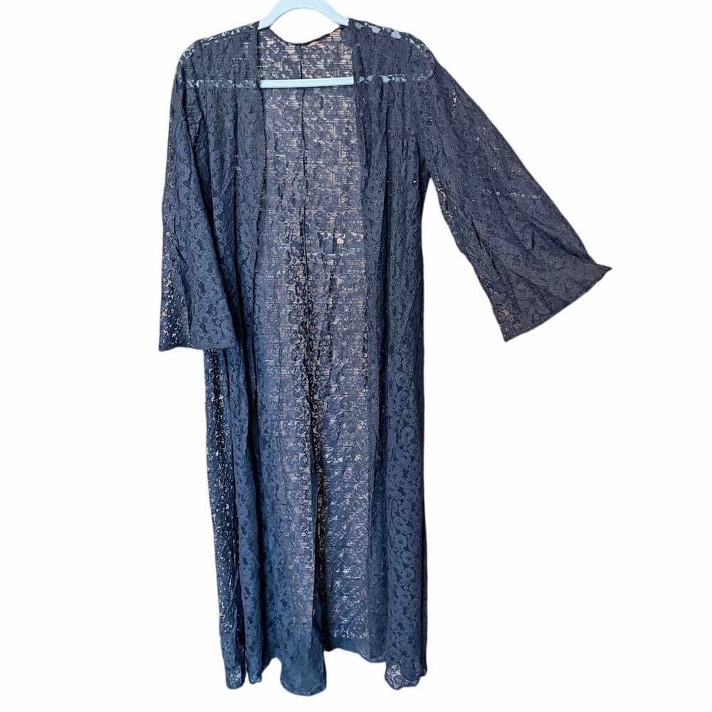 Black lace open front duster kimono wide sleeves witchy boho emo one size robe